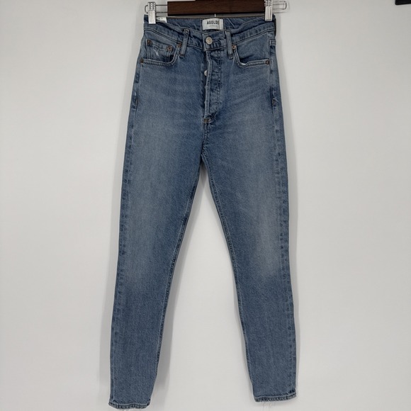 Agolde Denim - Agolde Nico High Rise Ankle Jeans Button Distressed Raw Hem Grunge Revolve Sz 24